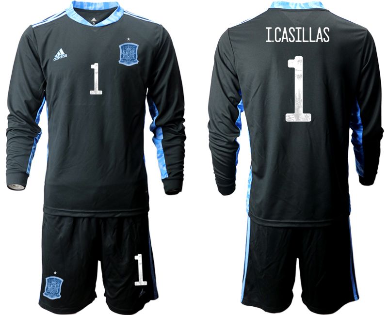 Men 2021 World Cup National Spain black long sleeve goalkeeper #1 Soccer Jerseys1->spain jersey->Soccer Country Jersey